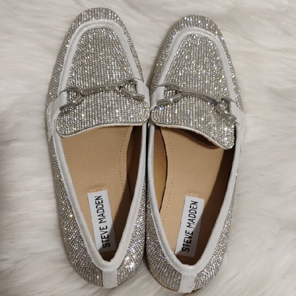 (#95) SALE!NWOT Steve Madden Rhinestone Covered Glittering Silver Loafers Sz.6.5 - Picture 8 of 14